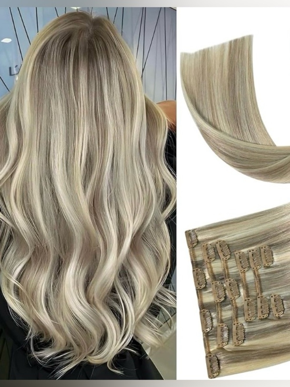 Hair Extensions 20” Ash Blonde Mixed Bleach Blonde Human Hair 70g 7pcs #18p613